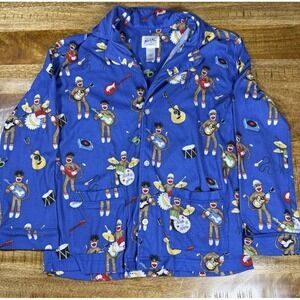 Nick & Nora Sock Monkey Band Pajama Top Kids Large 12 14 Blue Sleepwear
